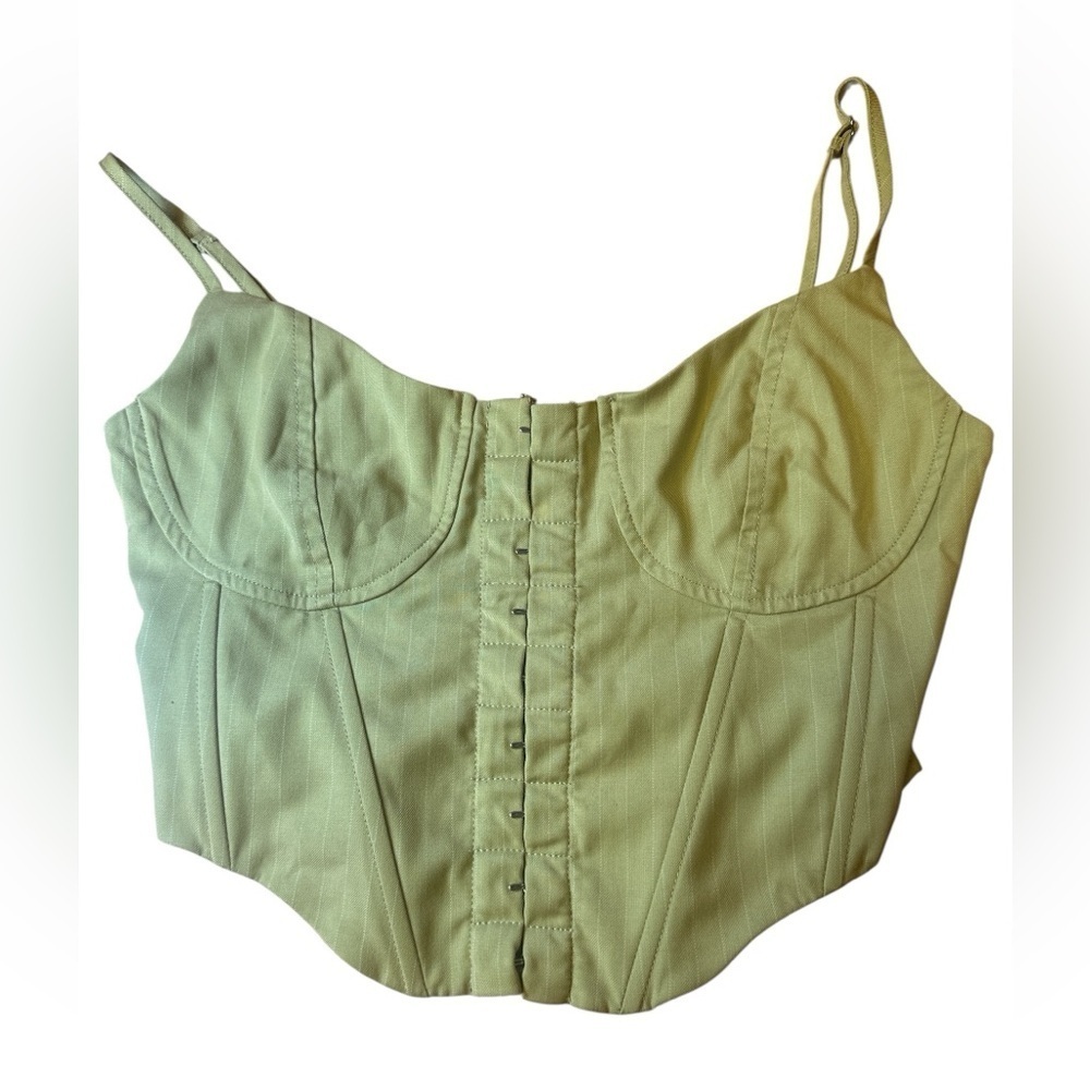 Kendall and Kylie Corset Top Pinstriped Green Womens Xsmall